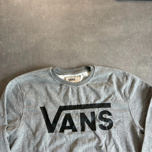 Vans Grey Black Spellout Crewneck Sweatshirt Mens Medium Skate Streetwear Vintage