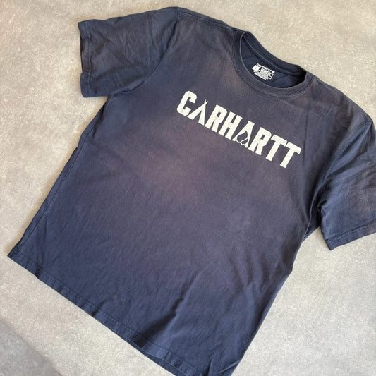 Carhartt Navy Spellout Graphic T-Shirt Mens Large Workwear Streetwear Logo
