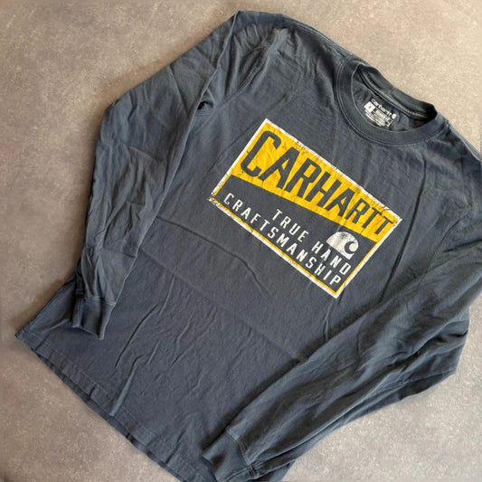 Carhartt True Hand craftsmanship Long Sleeve Graphic Tee Charcoal Relaxed Fit Vintage Workwear