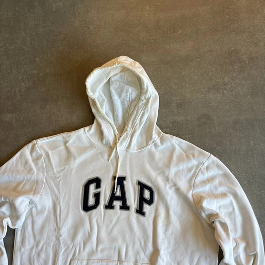 Gap White Arch Logo Pullover Hoodie Mens Large Collegiate Casual Streetwear Vintage