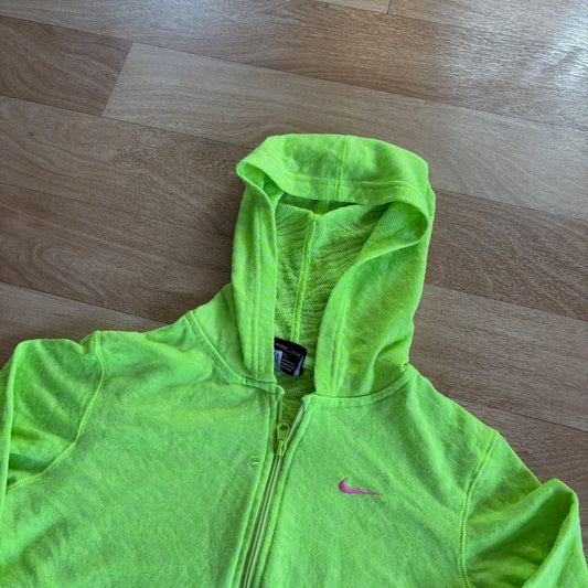 Nike Neon Green Pink Swoosh Lightweight Full Zip Vintage Gym Hoodie Womens