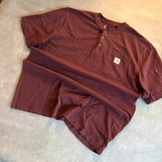 Carhartt Maroon Pocket Henley T Shirt Mens XL Original Fit Workwear Vintage Short sleeve Button Tee