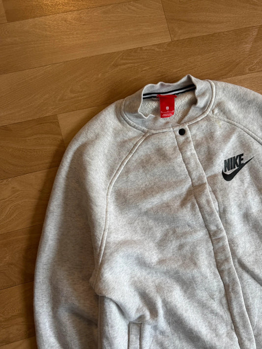 Nike Grey Marl Button Up Vintage Varsity Bomber Sweatshirt Jacket Mens