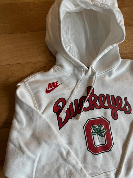 Nike White Buckeyes Script Vintage Collegiate Streetwear Pullover Hoodie Mens