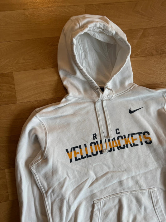 Nike White Yellow Jackets Spellout Vintage Collegiate Athletic Hoodie Mens