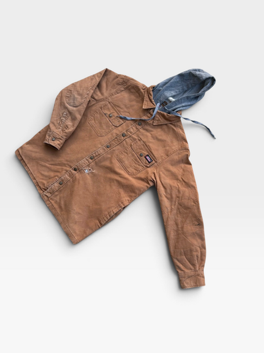 Dickies Heavyweight Duck Canvas Hooded Shirt Jacket in Brown, Snap Front, M