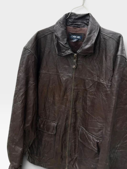 Vintage Cherokee Genuine Leather Bomber Jacket in Chestnut Brown, XL