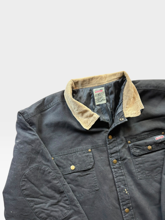 Vintage Dickies Lined Shirt Jacket in Washed Black with Corduroy Collar, XL