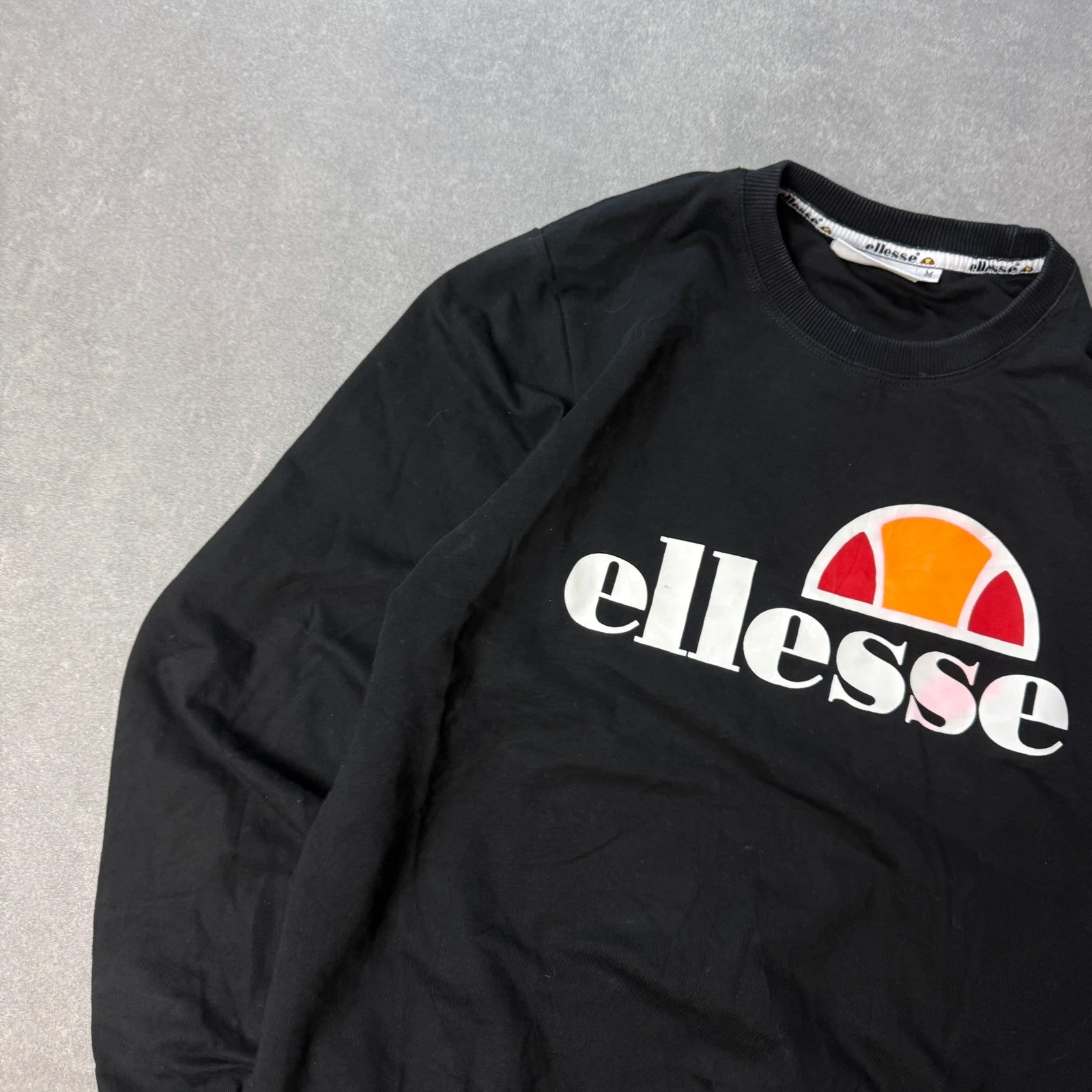 Ellesse Sweatshirt Black Big Logo Classic Streetwear Crewneck