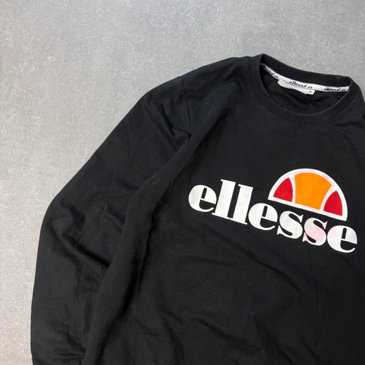 Ellesse Sweatshirt Black Big Logo Classic Streetwear Crewneck