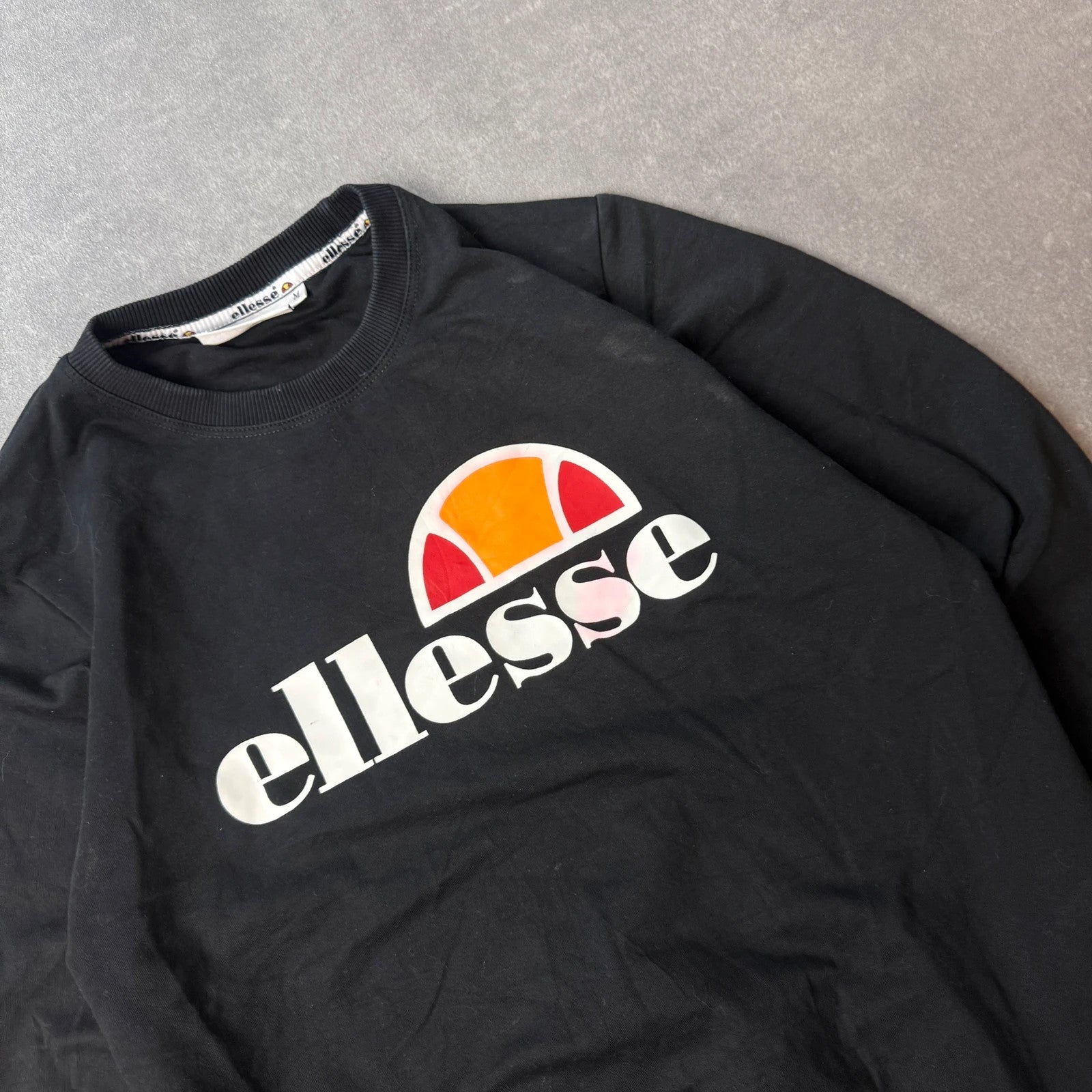 Ellesse Sweatshirt Black Big Logo Classic Streetwear Crewneck