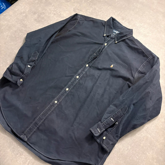Ralph Lauren Yarmouth Dark Navy Oxford Shirt Mens XL Long Sleeve Embroidered Pony Vintage