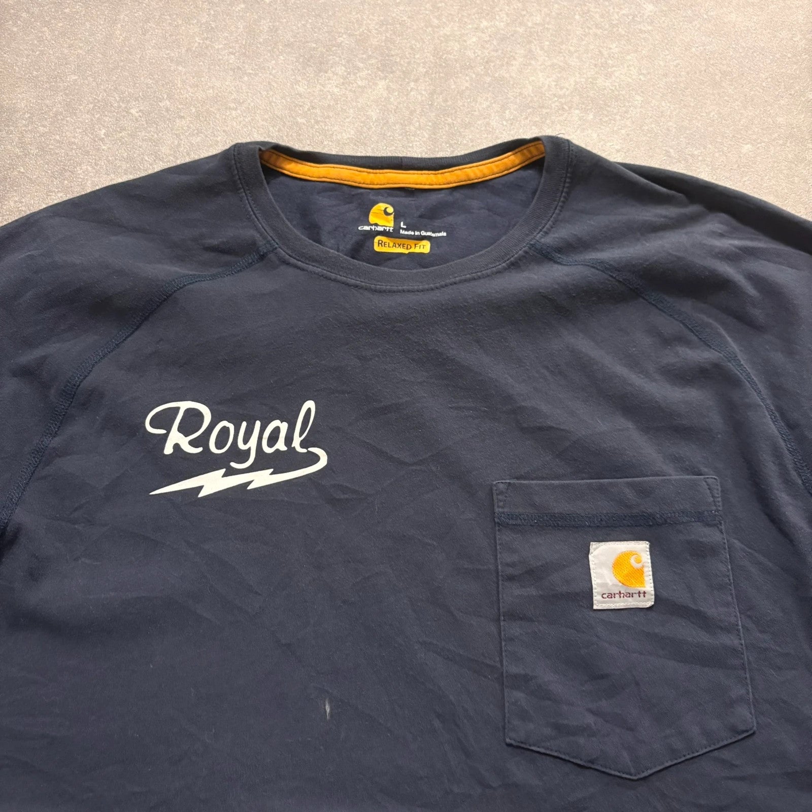 Carhartt Force Royal Navy Graphic Pocket T-Shirt Mens Large Relaxed Fit Tee