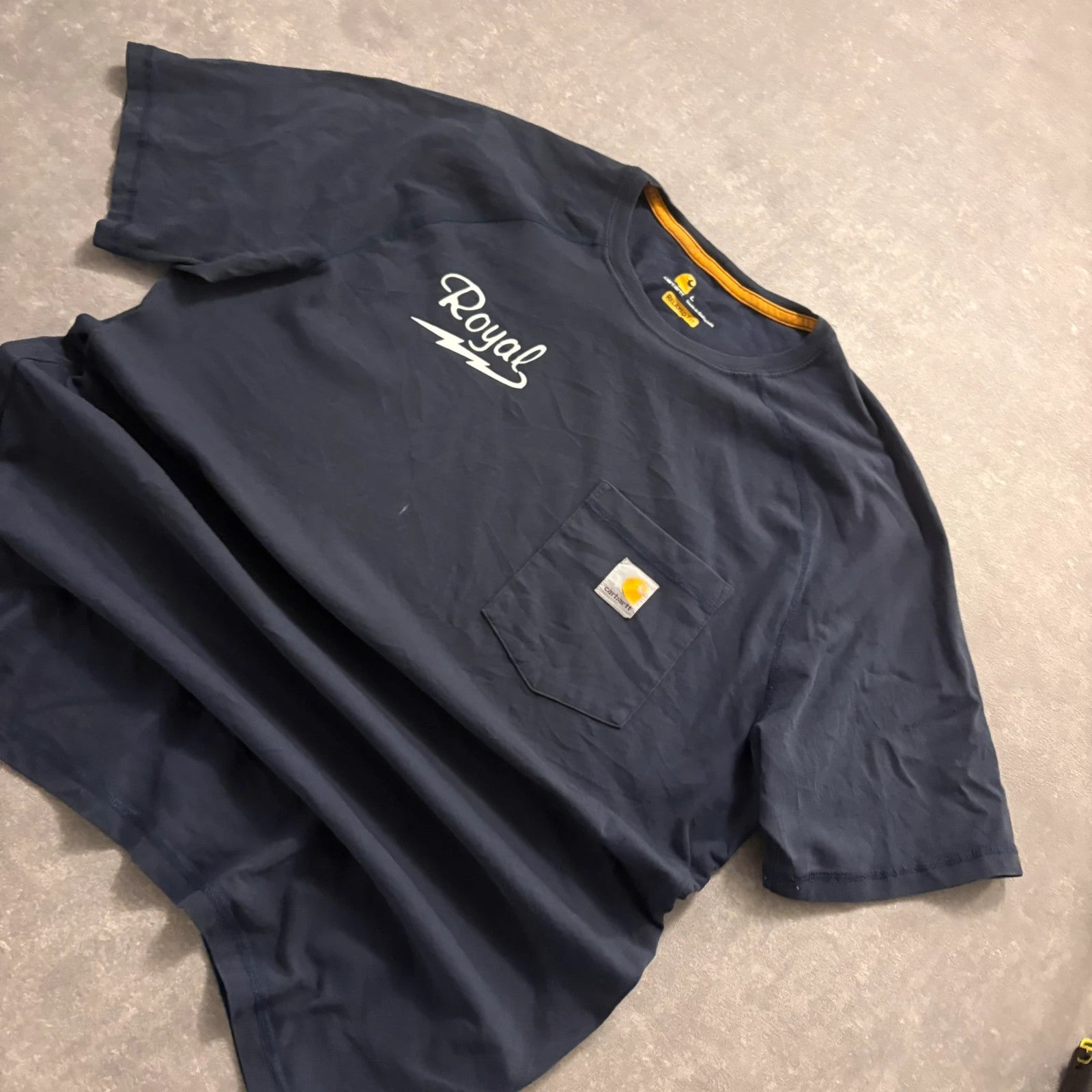 Carhartt Force Royal Navy Graphic Pocket T-Shirt Mens Large Relaxed Fit Tee