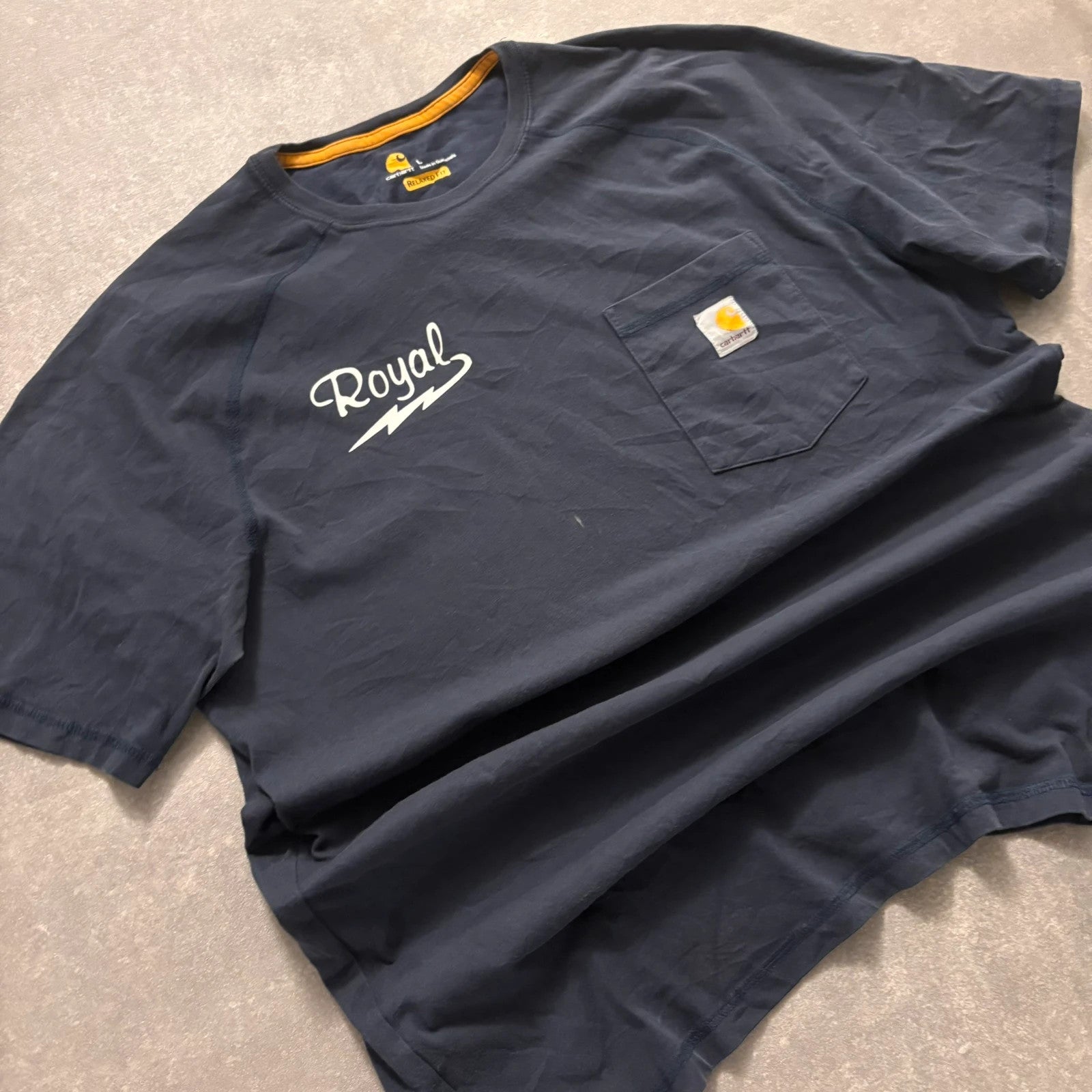 Carhartt Force Royal Navy Graphic Pocket T-Shirt Mens Large Relaxed Fit Tee