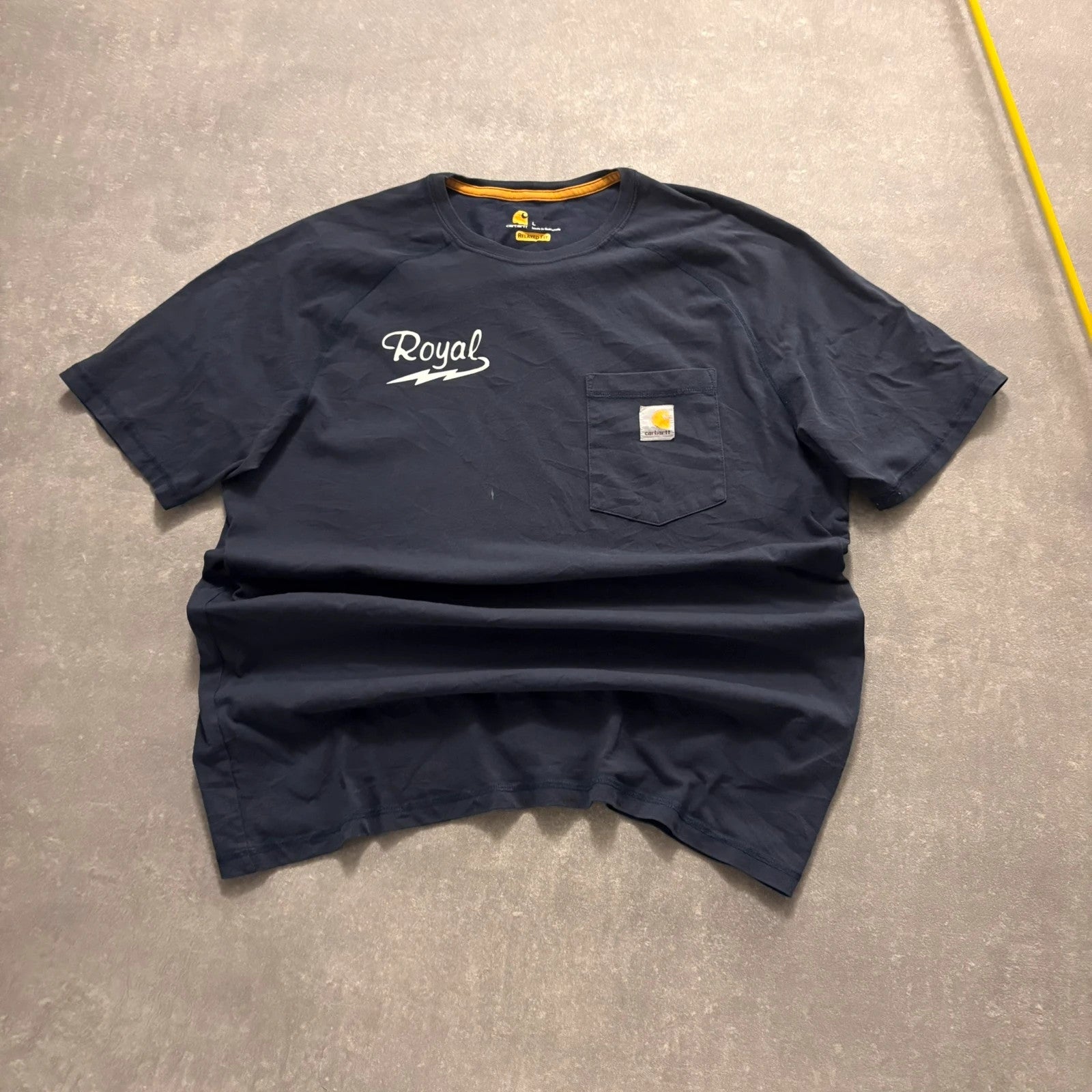 Carhartt Force Royal Navy Graphic Pocket T-Shirt Mens Large Relaxed Fit Tee