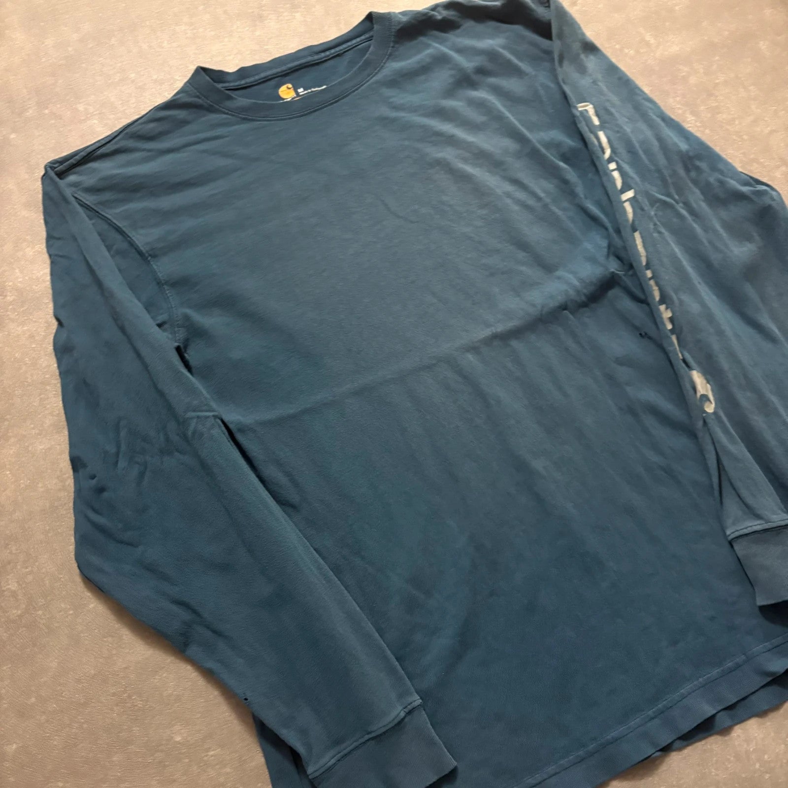 Carhartt Blue Sleeve Spellout Long Sleeve T-Shirt Mens Medium Workwear Casual