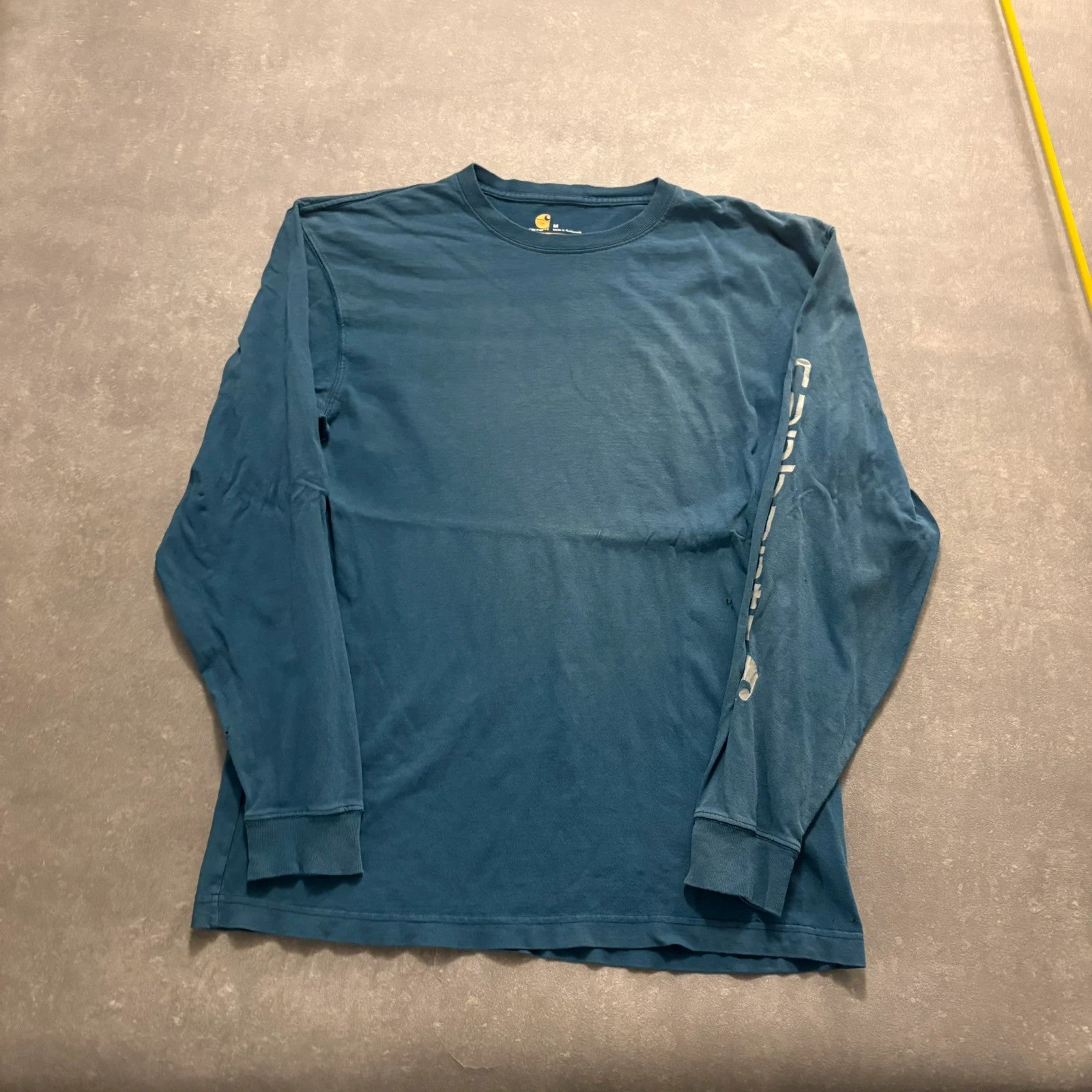 Carhartt Blue Sleeve Spellout Long Sleeve T-Shirt Mens Medium Workwear Casual