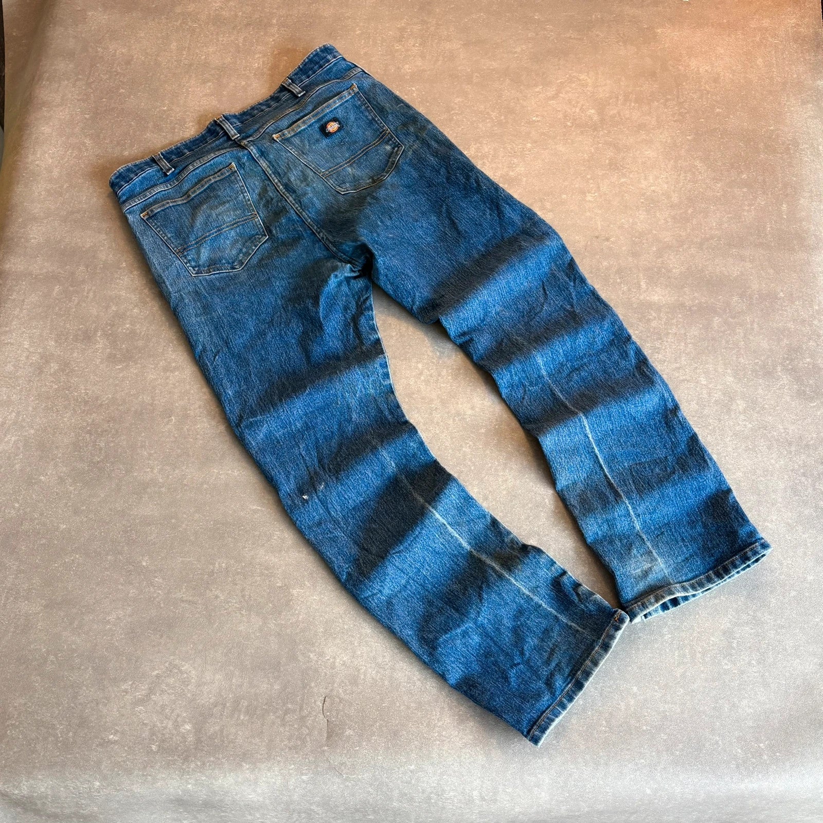Dickies Flex Blue Denim Jeans Mens W36 L32 Straight Workwear Vintage Faded Stonewash
