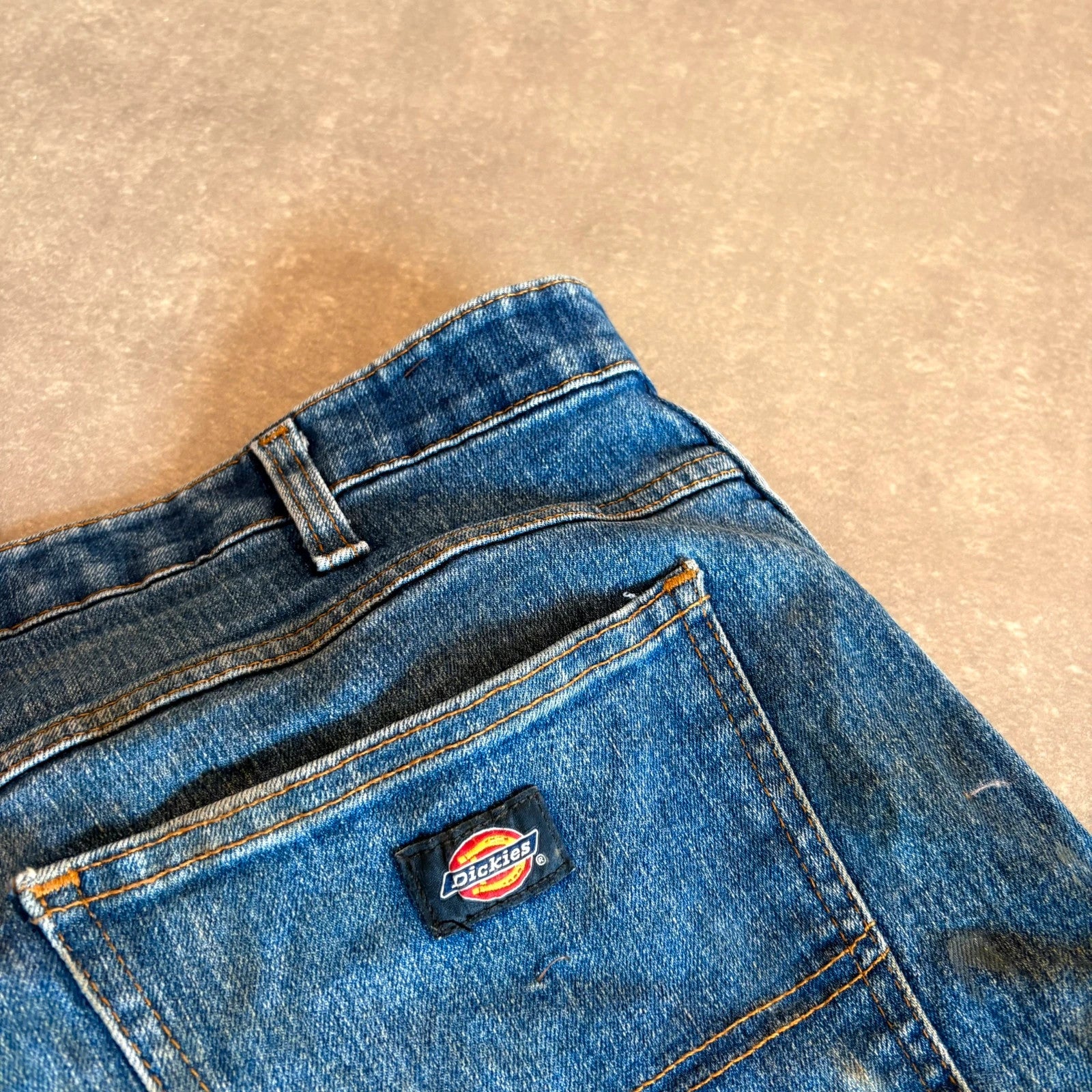 Dickies Flex Blue Denim Jeans Mens W36 L32 Straight Workwear Vintage Faded Stonewash