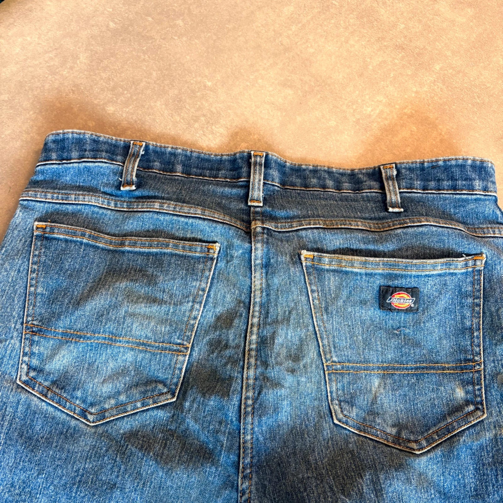 Dickies Flex Blue Denim Jeans Mens W36 L32 Straight Workwear Vintage Faded Stonewash