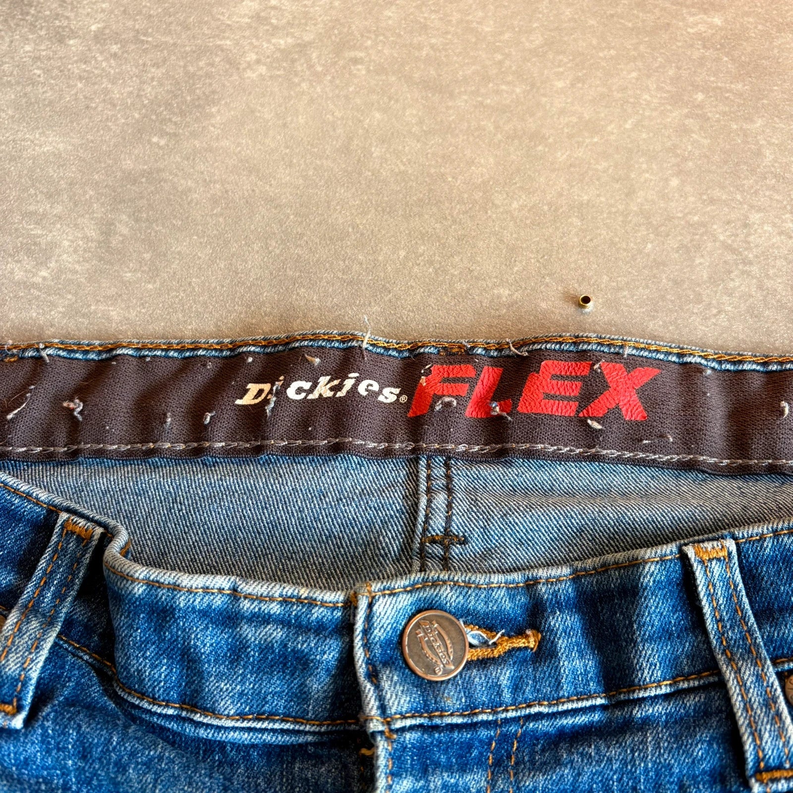 Dickies Flex Blue Denim Jeans Mens W36 L32 Straight Workwear Vintage Faded Stonewash