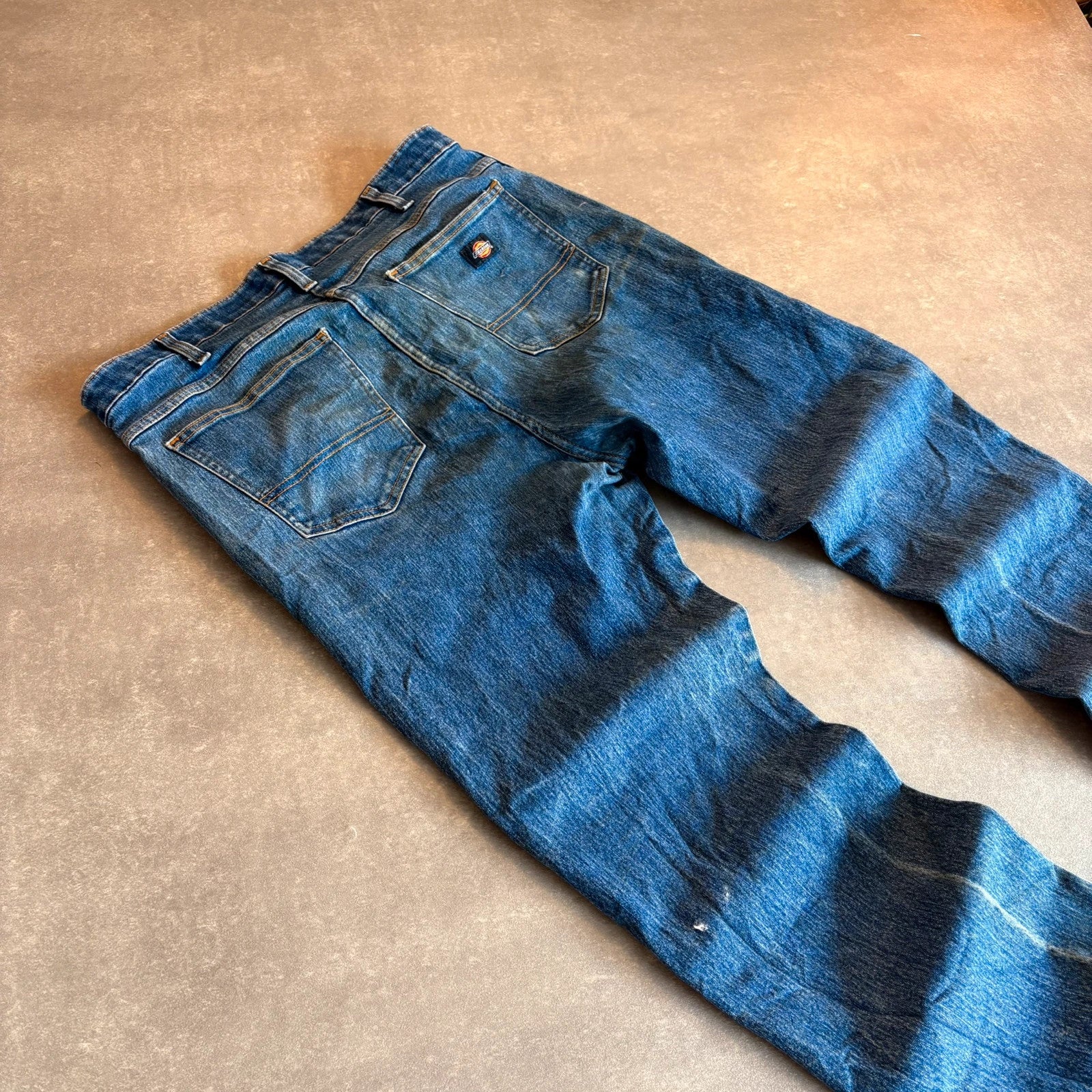 Dickies Flex Blue Denim Jeans Mens W36 L32 Straight Workwear Vintage Faded Stonewash