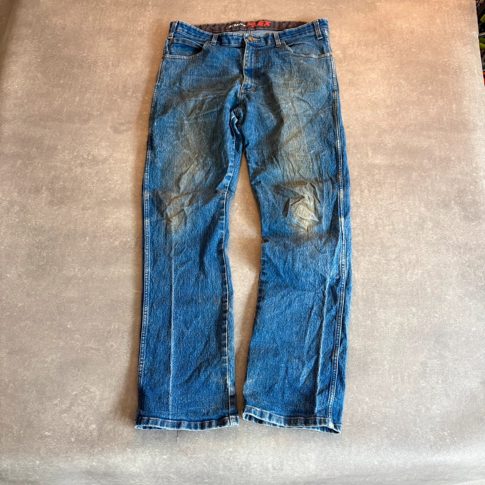 Dickies Flex Blue Denim Jeans Mens W36 L32 Straight Workwear Vintage Faded Stonewash