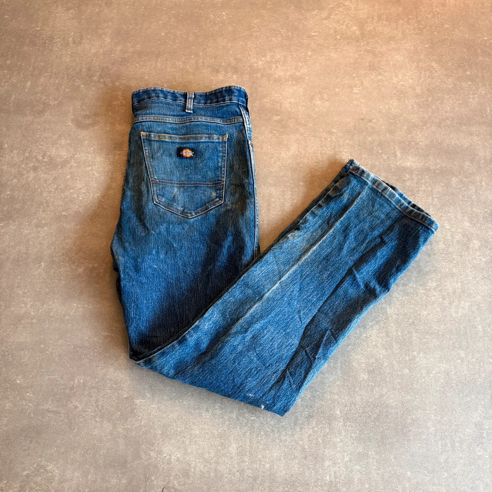 Dickies Flex Blue Denim Jeans Mens W36 L32 Straight Workwear Vintage Faded Stonewash