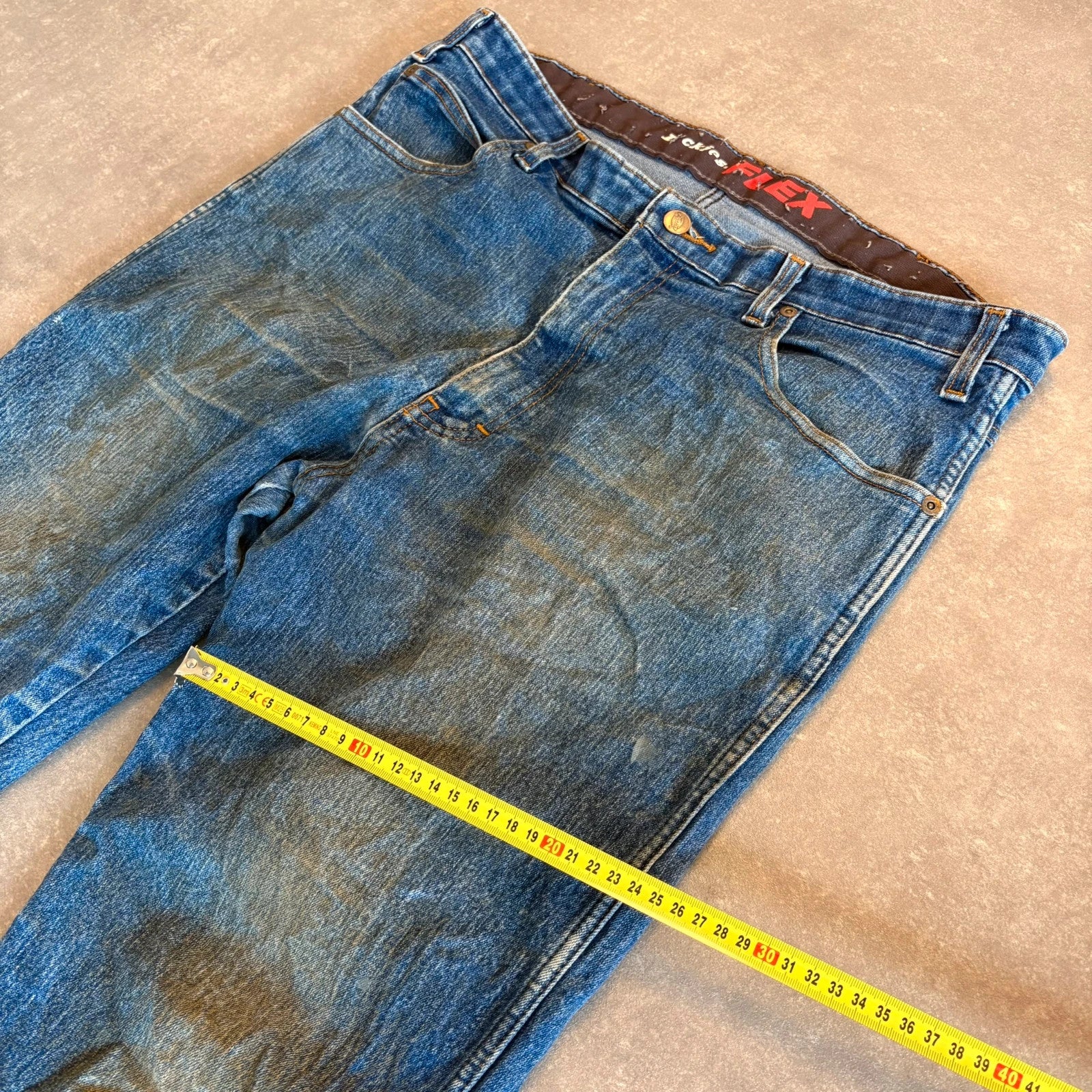 Dickies Flex Blue Denim Jeans Mens W36 L32 Straight Workwear Vintage Faded Stonewash