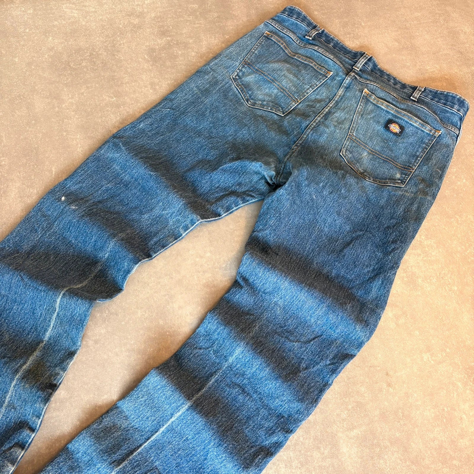 Dickies Flex Blue Denim Jeans Mens W36 L32 Straight Workwear Vintage Faded Stonewash