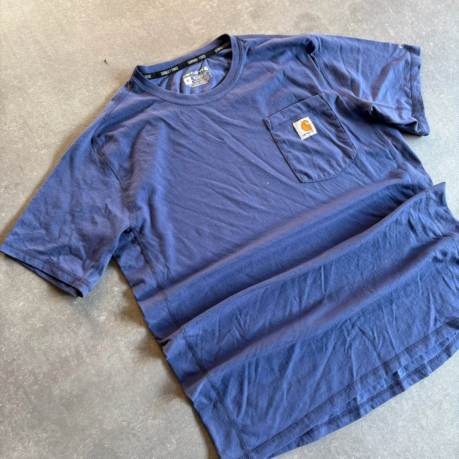 Carhartt Force Navy Relaxed Fit Pocket T-Shirt Mens M Athletic Lightweight Vintage Workwear Tee