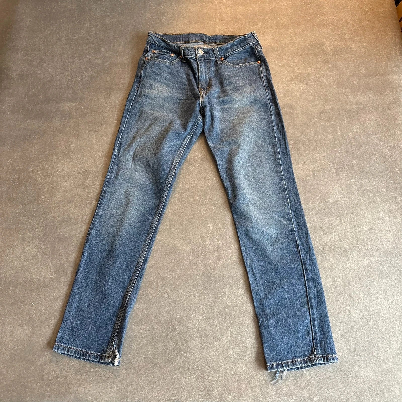 Levis 511 Slim Fit Jeans Mens W29 L30 Mid Wash Blue Denim Vintage Red Tab Tapered Slim Distressed