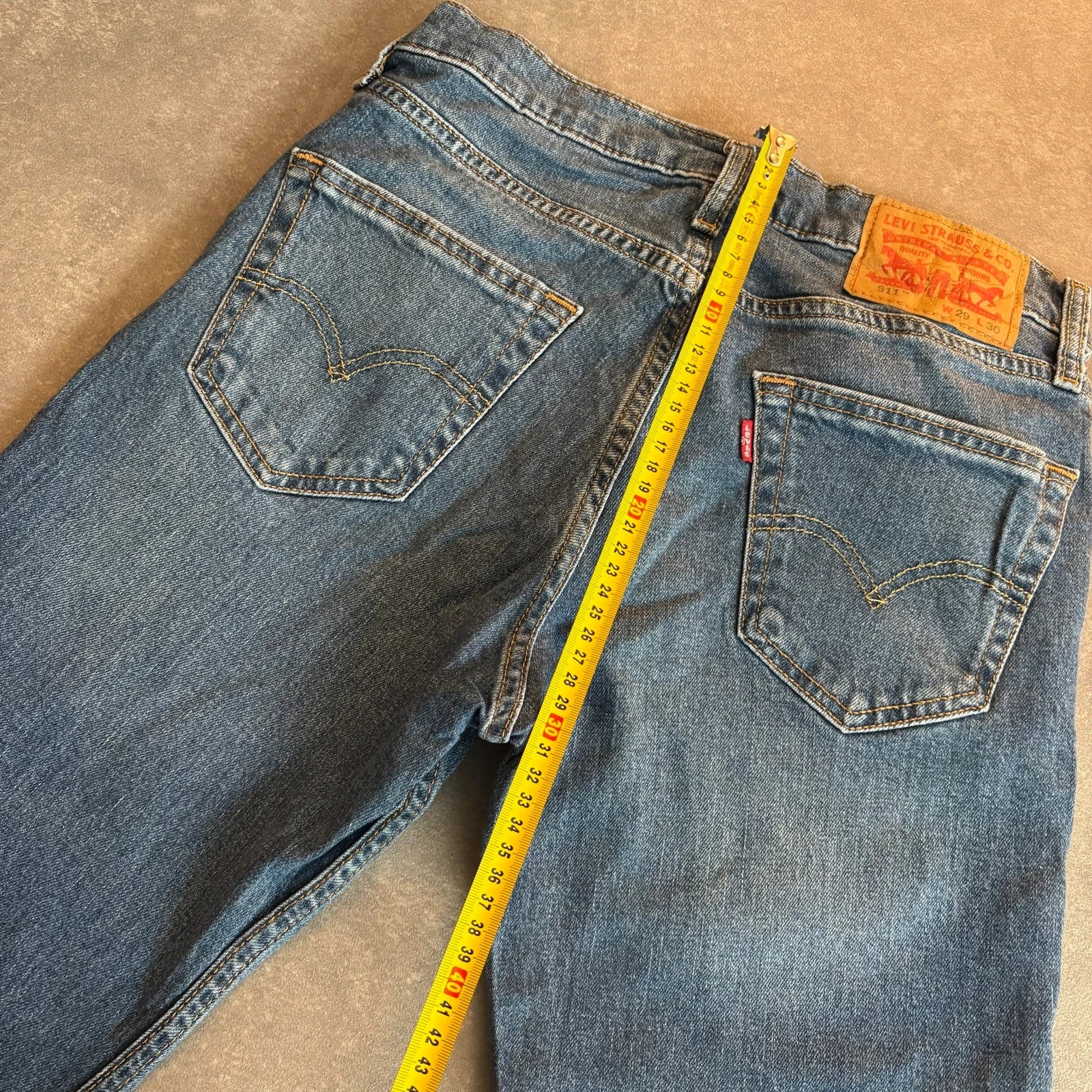 Levis 511 Slim Fit Jeans Mens W29 L30 Mid Wash Blue Denim Vintage Red Tab Tapered Slim Distressed