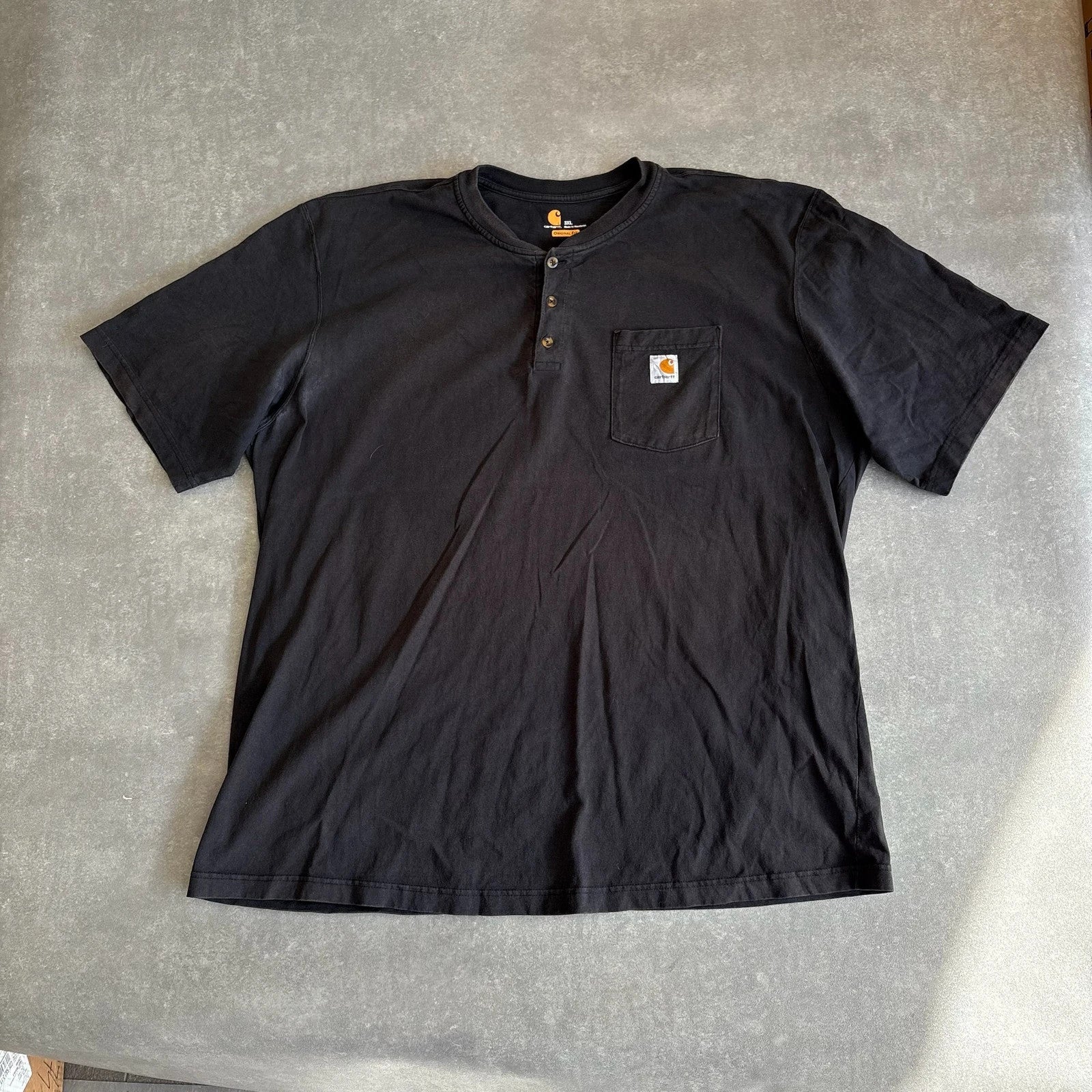 Carhartt Black Pocket Henley T Shirt Mens 3XL Workwear Vintage Short Sleeve Button Tee Streetwear