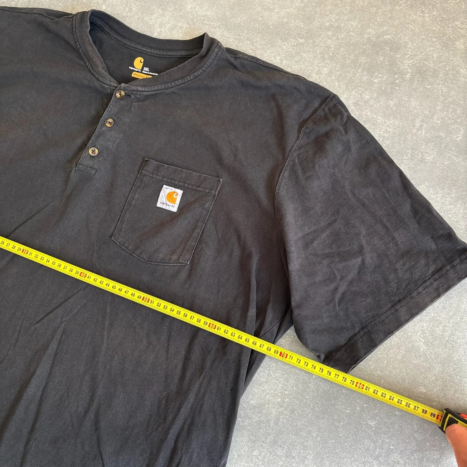 Carhartt Black Pocket Henley T Shirt Mens 3XL Workwear Vintage Short Sleeve Button Tee Streetwear