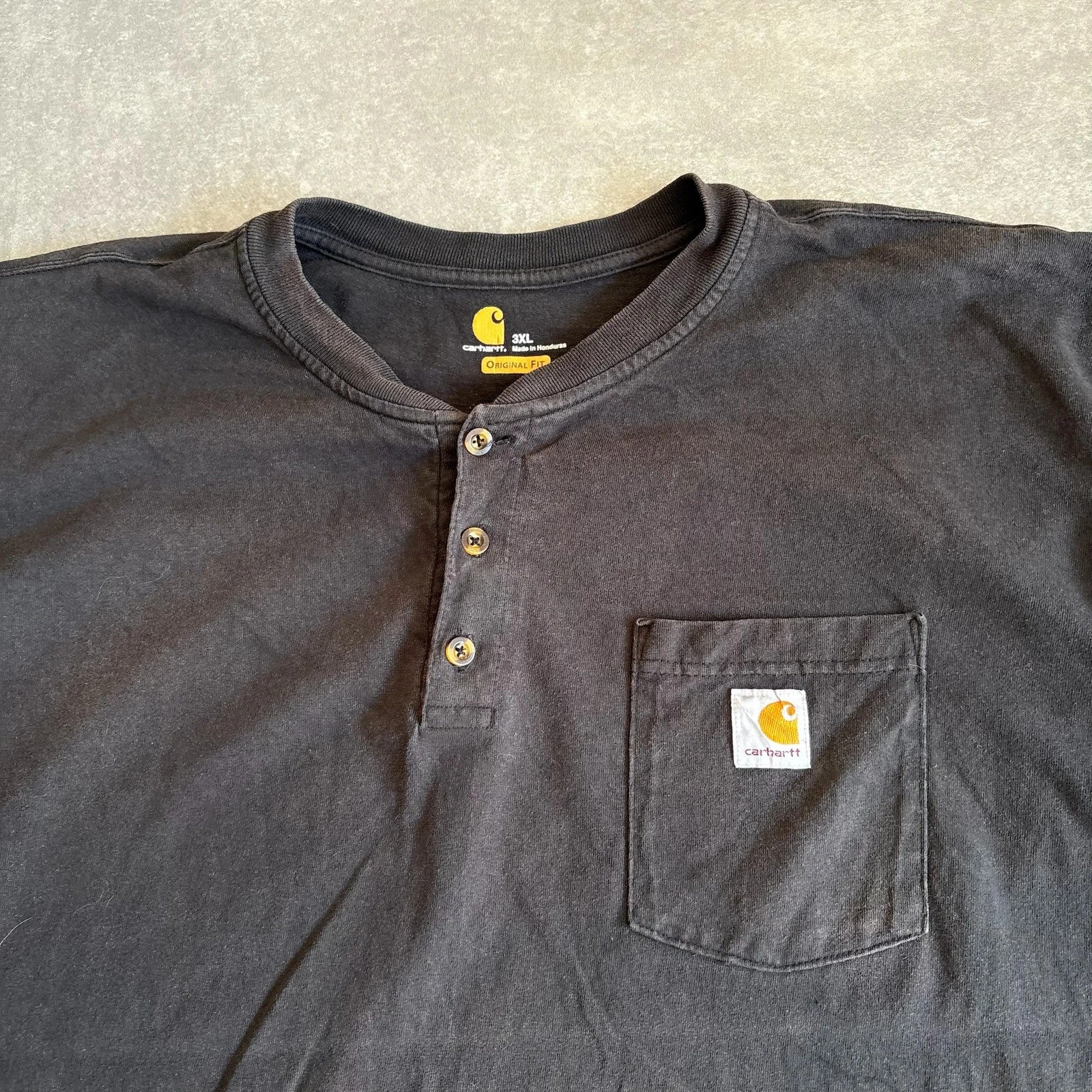 Carhartt Black Pocket Henley T Shirt Mens 3XL Workwear Vintage Short Sleeve Button Tee Streetwear