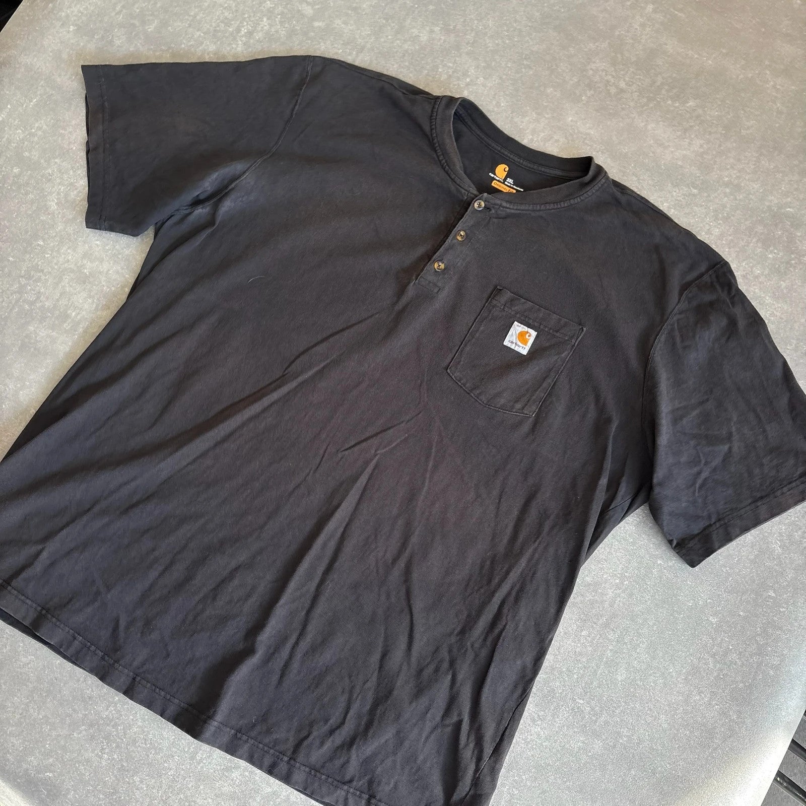 Carhartt Black Pocket Henley T Shirt Mens 3XL Workwear Vintage Short Sleeve Button Tee Streetwear