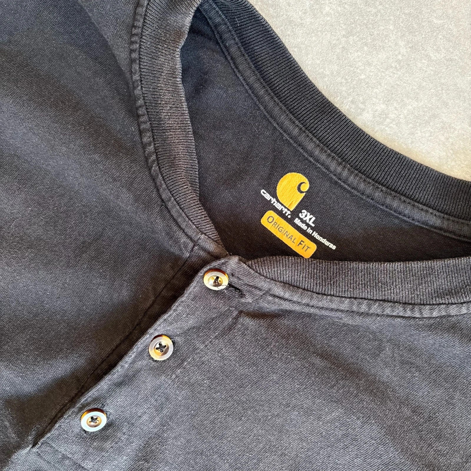 Carhartt Black Pocket Henley T Shirt Mens 3XL Workwear Vintage Short Sleeve Button Tee Streetwear