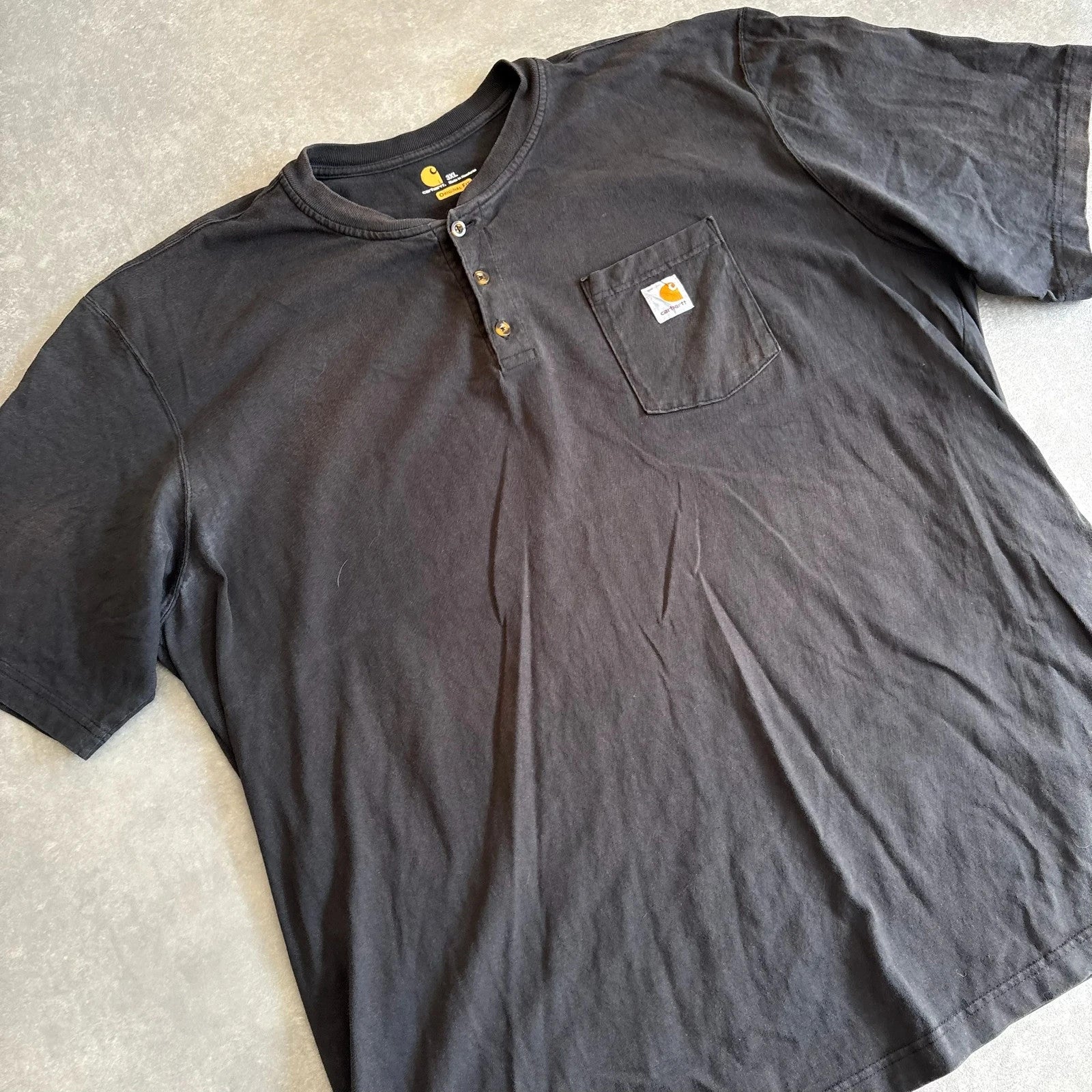 Carhartt Black Pocket Henley T Shirt Mens 3XL Workwear Vintage Short Sleeve Button Tee Streetwear