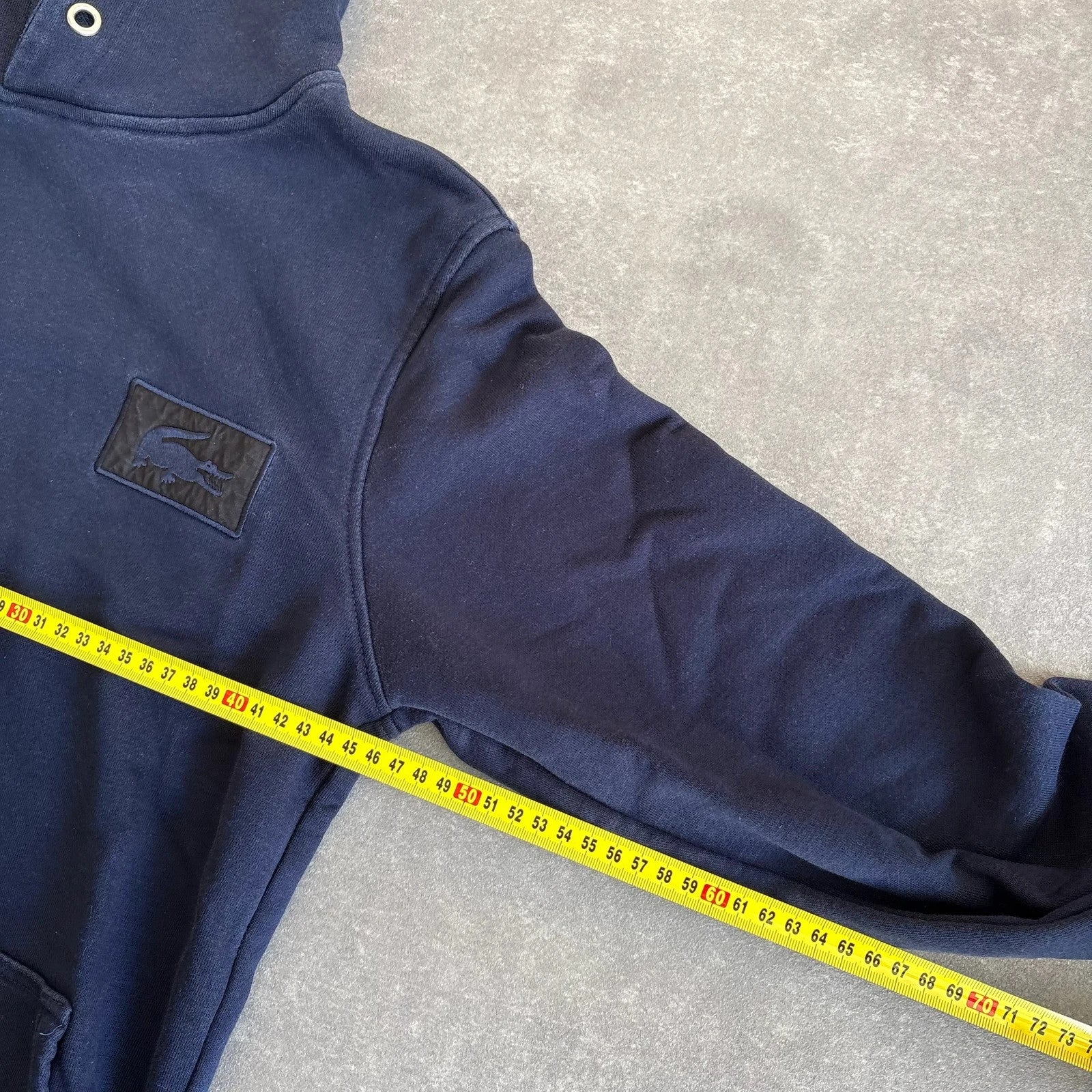 Lacoste Navy Blue Patch Logo Pullover Hoodie Mens Large Streetwear Casual Vintage