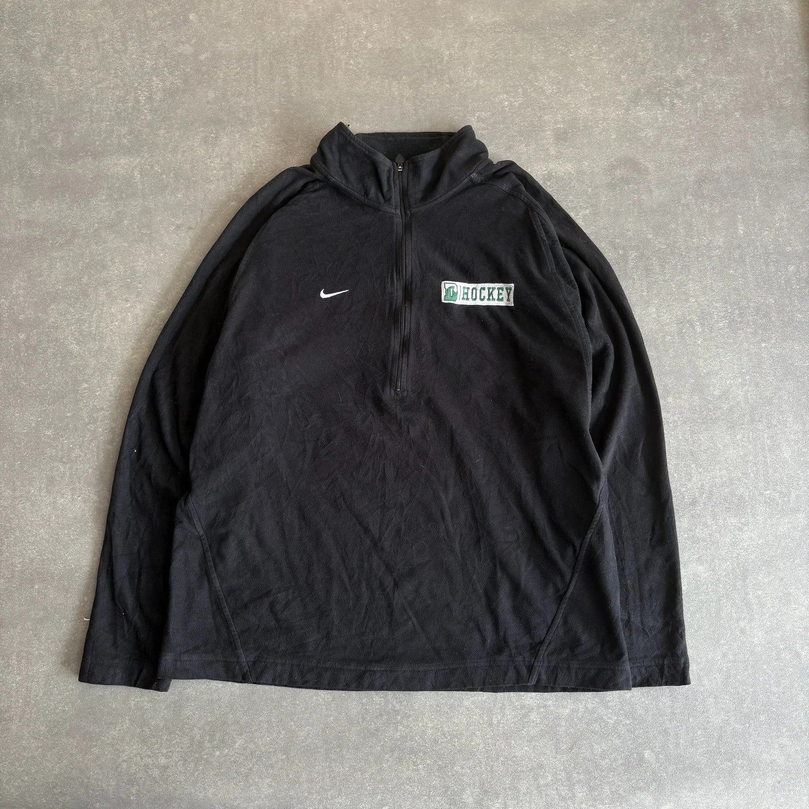 Nike Hockey Black Fleece Quarter Zip Pullover Mens L Embroidered Swoosh Vintage