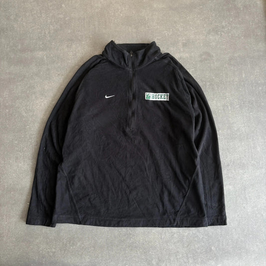 Nike Hockey Black Fleece Quarter Zip Pullover Mens L Embroidered Swoosh Vintage