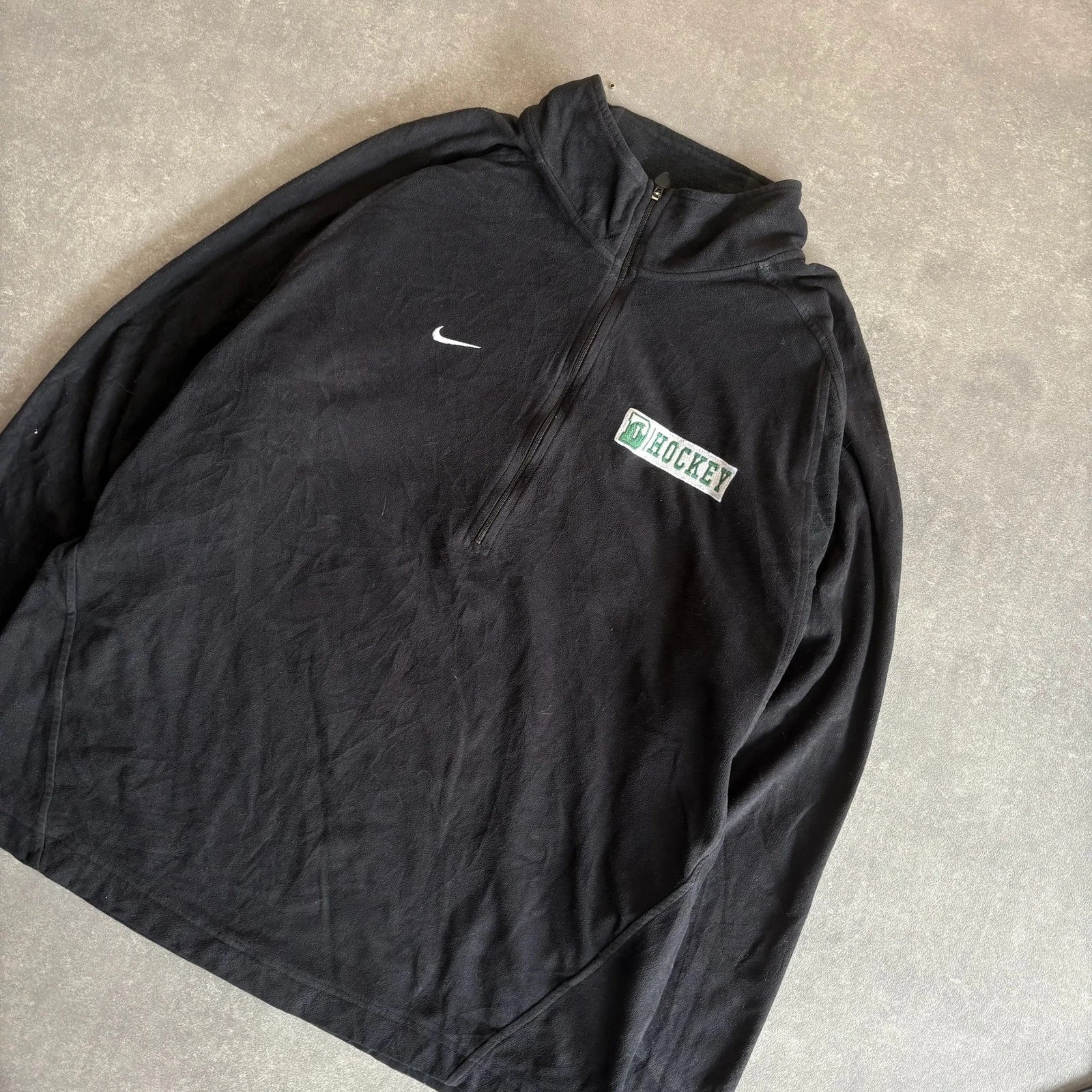 Nike Hockey Black Fleece Quarter Zip Pullover Mens L Embroidered Swoosh Vintage