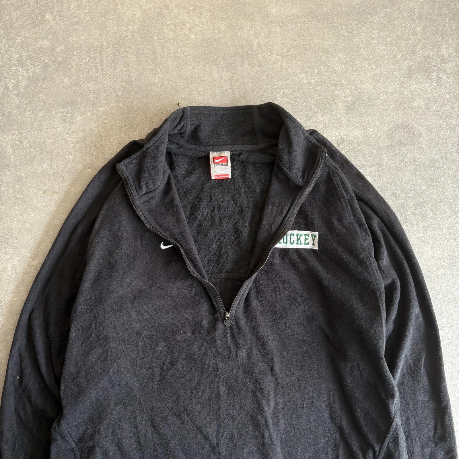 Nike Hockey Black Fleece Quarter Zip Pullover Mens L Embroidered Swoosh Vintage