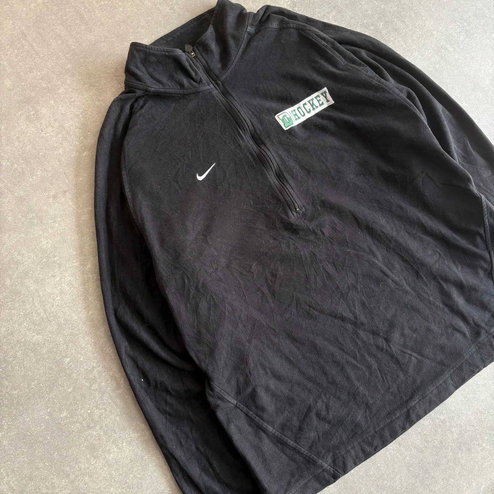 Nike Hockey Black Fleece Quarter Zip Pullover Mens L Embroidered Swoosh Vintage