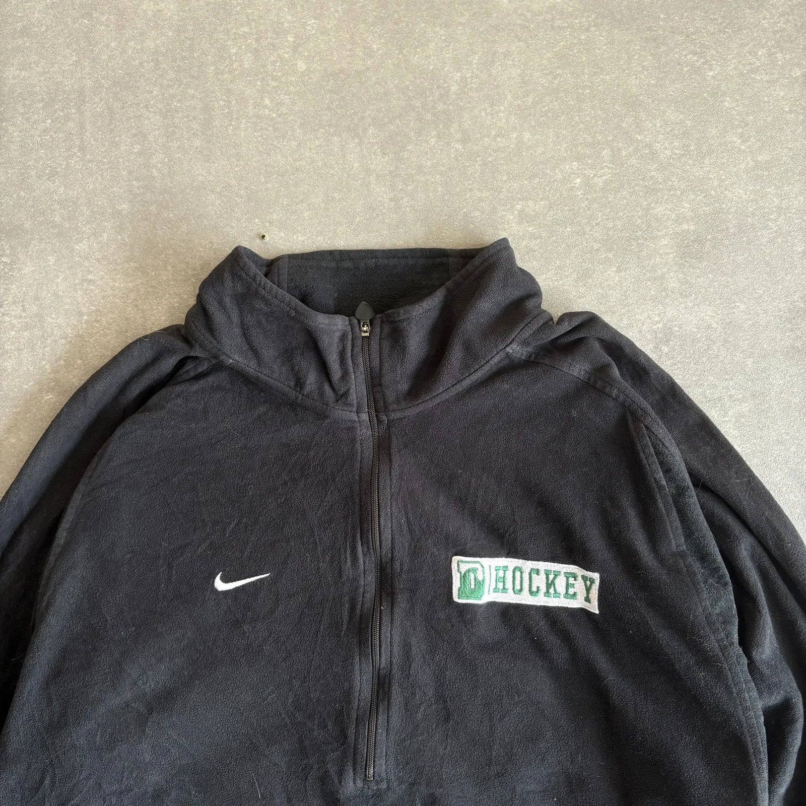 Nike Hockey Black Fleece Quarter Zip Pullover Mens L Embroidered Swoosh Vintage