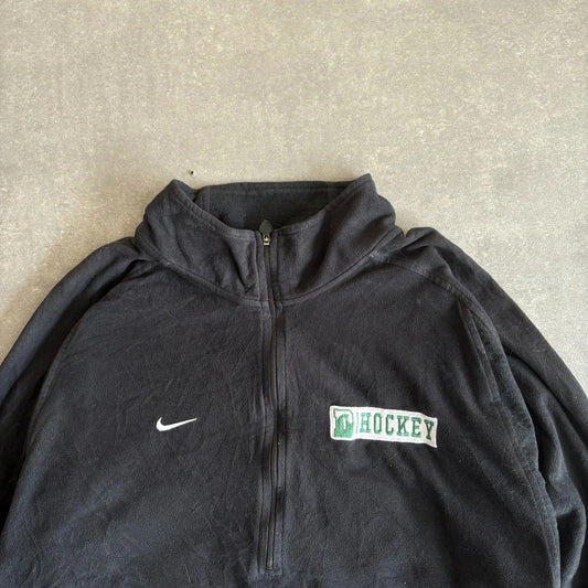 Nike Hockey Black Fleece Quarter Zip Pullover Mens L Embroidered Swoosh Vintage