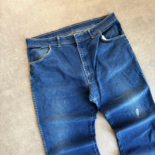 Wrangler Dark Wash Indigo Denim Jeans Mens Straight Leg Western Workwear Vintage Cotton Casual Denim