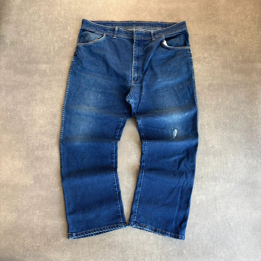 Wrangler Dark Wash Indigo Denim Jeans Mens Straight Leg Western Workwear Vintage Cotton Casual Denim